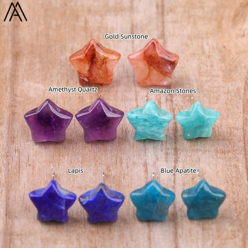 Natural Stone Star Stud Earrings